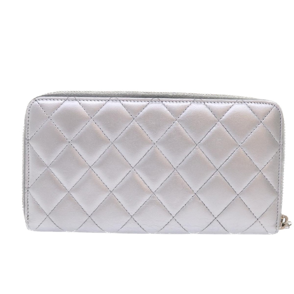 CHANEL Long Wallet Lamb Skin Silver CC Auth 49958A - Picture 2 of 16